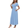 image:imageWEACZZY 2026 Summer Long Dresses for Women Wrap Empire Pleated Waist V Neck Short Sleeve Elegant Maxi Dress with Pockets01 Blue
