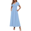 image:imageWEACZZY 2026 Summer Long Dresses for Women Wrap Empire Pleated Waist V Neck Short Sleeve Elegant Maxi Dress with Pockets01 Blue