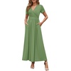 image:imageWEACZZY 2026 Summer Long Dresses for Women Wrap Empire Pleated Waist V Neck Short Sleeve Elegant Maxi Dress with Pockets01 Dark Green