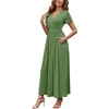 image:imageWEACZZY 2026 Summer Long Dresses for Women Wrap Empire Pleated Waist V Neck Short Sleeve Elegant Maxi Dress with Pockets01 Dark Green