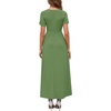 image:imageWEACZZY 2026 Summer Long Dresses for Women Wrap Empire Pleated Waist V Neck Short Sleeve Elegant Maxi Dress with Pockets01 Dark Green
