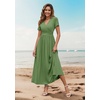 image:imageWEACZZY 2026 Summer Long Dresses for Women Wrap Empire Pleated Waist V Neck Short Sleeve Elegant Maxi Dress with Pockets01 Dark Green
