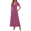 image:imageWEACZZY 2026 Summer Long Dresses for Women Wrap Empire Pleated Waist V Neck Short Sleeve Elegant Maxi Dress with Pockets01 Mauve