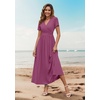 image:imageWEACZZY 2026 Summer Long Dresses for Women Wrap Empire Pleated Waist V Neck Short Sleeve Elegant Maxi Dress with Pockets01 Mauve