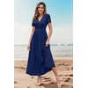 image:imageWEACZZY 2026 Summer Long Dresses for Women Wrap Empire Pleated Waist V Neck Short Sleeve Elegant Maxi Dress with Pockets01 Navy Blue