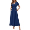 image:imageWEACZZY 2026 Summer Long Dresses for Women Wrap Empire Pleated Waist V Neck Short Sleeve Elegant Maxi Dress with Pockets01 Navy Blue