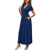 image:imageWEACZZY 2026 Summer Long Dresses for Women Wrap Empire Pleated Waist V Neck Short Sleeve Elegant Maxi Dress with Pockets01 Navy Blue