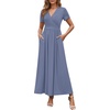 image:imageWEACZZY 2026 Summer Long Dresses for Women Wrap Empire Pleated Waist V Neck Short Sleeve Elegant Maxi Dress with Pockets01 Purple Gray