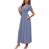 image:imageWEACZZY 2026 Summer Long Dresses for Women Wrap Empire Pleated Waist V Neck Short Sleeve Elegant Maxi Dress with Pockets01 Purple Gray