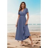 image:imageWEACZZY 2026 Summer Long Dresses for Women Wrap Empire Pleated Waist V Neck Short Sleeve Elegant Maxi Dress with Pockets01 Purple Gray