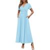 image:imageWEACZZY 2026 Summer Long Dresses for Women Wrap Empire Pleated Waist V Neck Short Sleeve Elegant Maxi Dress with Pockets01 Sky Blue