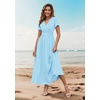 image:imageWEACZZY 2026 Summer Long Dresses for Women Wrap Empire Pleated Waist V Neck Short Sleeve Elegant Maxi Dress with Pockets01 Sky Blue