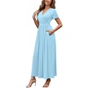 image:imageWEACZZY 2026 Summer Long Dresses for Women Wrap Empire Pleated Waist V Neck Short Sleeve Elegant Maxi Dress with Pockets01 Sky Blue