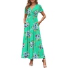 image:imageWEACZZY 2026 Summer Long Dresses for Women Wrap Empire Pleated Waist V Neck Short Sleeve Elegant Maxi Dress with PocketsMint Green