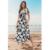 image:imageWEACZZY 2026 Summer Long Dresses for Women Wrap Empire Pleated Waist V Neck Short Sleeve Elegant Maxi Dress with PocketsSketch White Black