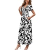 image:imageWEACZZY 2026 Summer Long Dresses for Women Wrap Empire Pleated Waist V Neck Short Sleeve Elegant Maxi Dress with PocketsSketch White Black