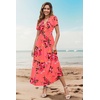 image:imageWEACZZY 2026 Summer Long Dresses for Women Wrap Empire Pleated Waist V Neck Short Sleeve Elegant Maxi Dress with PocketsSugar Pink