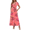 image:imageWEACZZY 2026 Summer Long Dresses for Women Wrap Empire Pleated Waist V Neck Short Sleeve Elegant Maxi Dress with PocketsSugar Pink