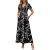 image:imageWEACZZY 2026 Summer Long Dresses for Women Wrap Empire Pleated Waist V Neck Short Sleeve Elegant Maxi Dress with PocketsWhite Black