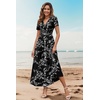image:imageWEACZZY 2026 Summer Long Dresses for Women Wrap Empire Pleated Waist V Neck Short Sleeve Elegant Maxi Dress with PocketsWhite Black