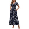 image:imageWEACZZY 2026 Summer Long Dresses for Women Wrap Empire Pleated Waist V Neck Short Sleeve Elegant Maxi Dress with PocketsWhite Navy