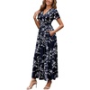 image:imageWEACZZY 2026 Summer Long Dresses for Women Wrap Empire Pleated Waist V Neck Short Sleeve Elegant Maxi Dress with PocketsWhite Navy