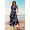 image:imageWEACZZY 2026 Summer Long Dresses for Women Wrap Empire Pleated Waist V Neck Short Sleeve Elegant Maxi Dress with PocketsWhite Navy