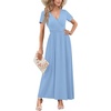 image:imageWEACZZY 2026 Summer Long Dresses for Women Wrap Empire Pleated Waist V Neck Short Sleeve Elegant Maxi Dress with Pockets01 Blue
