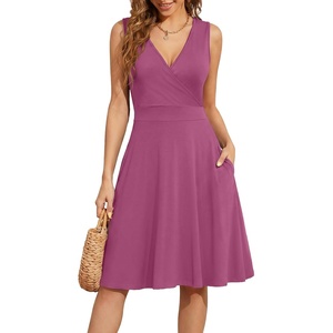 image:imageWEACZZY Womens Summer Sleeveless Casual Dresses VNeck Wrap Floral Holiday Tank Dress Flowy Beach Sundress with Pockets01 Mauve