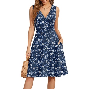 image:imageWEACZZY Womens Summer Sleeveless Casual Dresses VNeck Wrap Floral Holiday Tank Dress Flowy Beach Sundress with PocketsBlue Plum