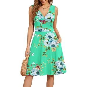 image:imageWEACZZY Womens Summer Sleeveless Casual Dresses VNeck Wrap Floral Holiday Tank Dress Flowy Beach Sundress with PocketsMint Green