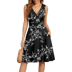 image:imageWEACZZY Womens Summer Sleeveless Casual Dresses VNeck Wrap Floral Holiday Tank Dress Flowy Beach Sundress with PocketsWhite Black