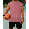 image:imageCHICGAL Mens Tank Tops Summer Sleeveless Muscle Shirts Cotton Loose Fit Tee ShirtsWashed Red