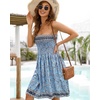 image:imageCHICGAL Summer Dresses for Women Beach Cover Ups Strapless Boho Floral Print Sundress 2026Bk Blue Flower