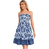 image:imageCHICGAL Summer Dresses for Women Beach Cover Ups Strapless Boho Floral Print Sundress 2026Blue White Flowers