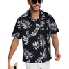 image:imageMens Hawaiian Shirt Short Sleeve Summer Beach Casual Tops Button Down T Shirts with PocketBlack White Leaf