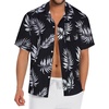 image:imageMens Hawaiian Shirt Short Sleeve Summer Beach Casual Tops Button Down T Shirts with PocketBlack White Leaf