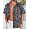 image:imageMens Hawaiian Shirt Short Sleeve Summer Beach Casual Tops Button Down T Shirts with PocketC Black Grey Print