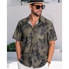 image:imageMens Hawaiian Shirt Short Sleeve Summer Beach Casual Tops Button Down T Shirts with PocketC Brown Green Print