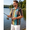 image:imageMens Hawaiian Shirt Short Sleeve Summer Beach Casual Tops Button Down T Shirts with PocketC Muticolor Stripe