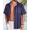 image:imageMens Hawaiian Shirt Short Sleeve Summer Beach Casual Tops Button Down T Shirts with PocketC Navy Blue Stripe