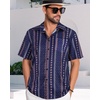 image:imageMens Hawaiian Shirt Short Sleeve Summer Beach Casual Tops Button Down T Shirts with PocketC Navy Blue Stripe