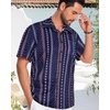 image:imageMens Hawaiian Shirt Short Sleeve Summer Beach Casual Tops Button Down T Shirts with PocketC Navy Blue Stripe
