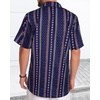 image:imageMens Hawaiian Shirt Short Sleeve Summer Beach Casual Tops Button Down T Shirts with PocketC Navy Blue Stripe