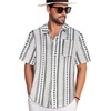image:imageMens Hawaiian Shirt Short Sleeve Summer Beach Casual Tops Button Down T Shirts with PocketC White Black Stripe