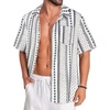 image:imageMens Hawaiian Shirt Short Sleeve Summer Beach Casual Tops Button Down T Shirts with PocketC White Black Stripe