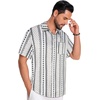 image:imageMens Hawaiian Shirt Short Sleeve Summer Beach Casual Tops Button Down T Shirts with PocketC White Black Stripe