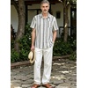 image:imageMens Hawaiian Shirt Short Sleeve Summer Beach Casual Tops Button Down T Shirts with PocketC White Black Stripe
