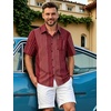 image:imageMens Hawaiian Shirt Short Sleeve Summer Beach Casual Tops Button Down T Shirts with PocketC Winered Stripe