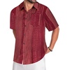 image:imageMens Hawaiian Shirt Short Sleeve Summer Beach Casual Tops Button Down T Shirts with PocketC Winered Stripe